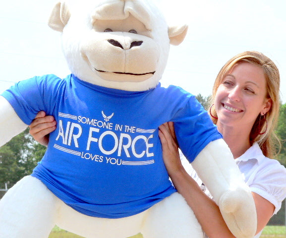 American Made U.S. Air Force Giant Stuffed White Gorilla Monkey Wears Removable T-Shirt SOMEONE IN THE AIR FORCE LOVES YOU