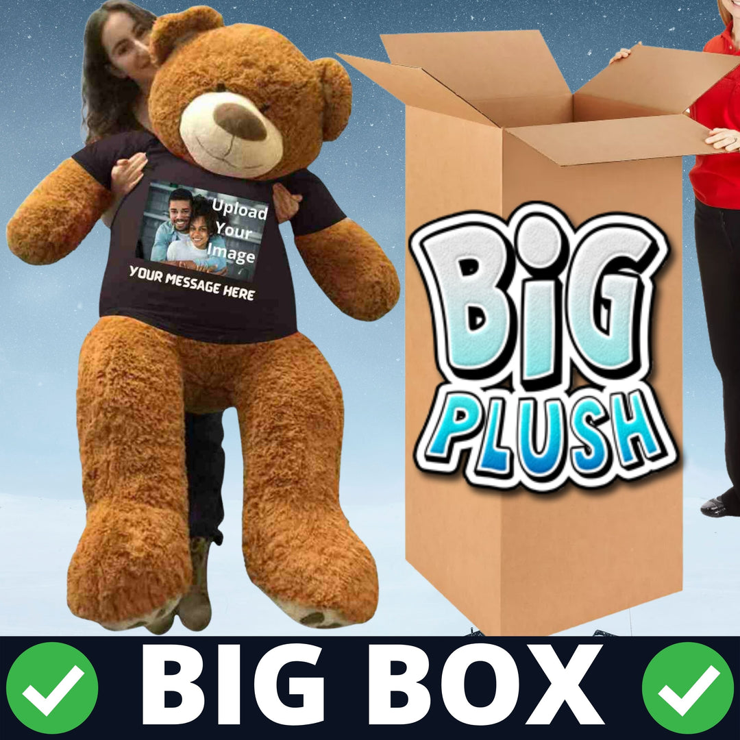 Customized Giant 5ft Teddy Bear - Upload Your Photo on T-shirt Worn by Huge Bear - Upload Your Photo Personalized on T-shirt - Bear Wears Customized T-Shirt with Your Photo and Text