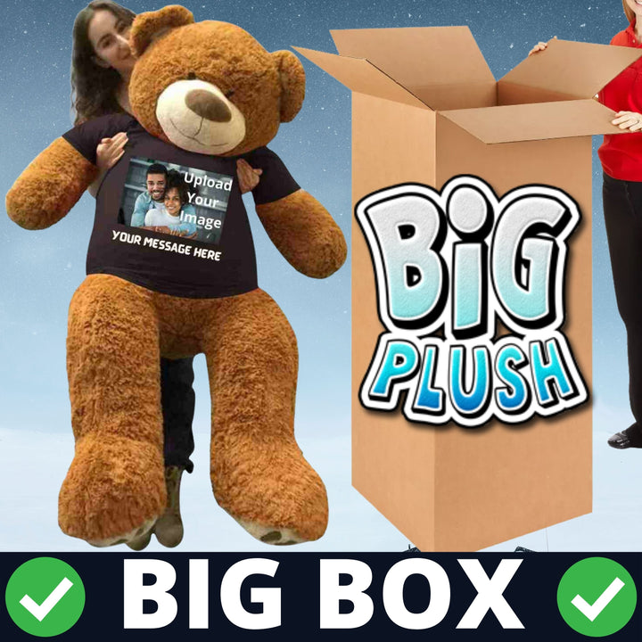 Customized Giant 5ft Teddy Bear - Upload Your Photo on T-shirt Worn by Huge Bear - Upload Your Photo Personalized on T-shirt - Bear Wears Customized T-Shirt with Your Photo and Text