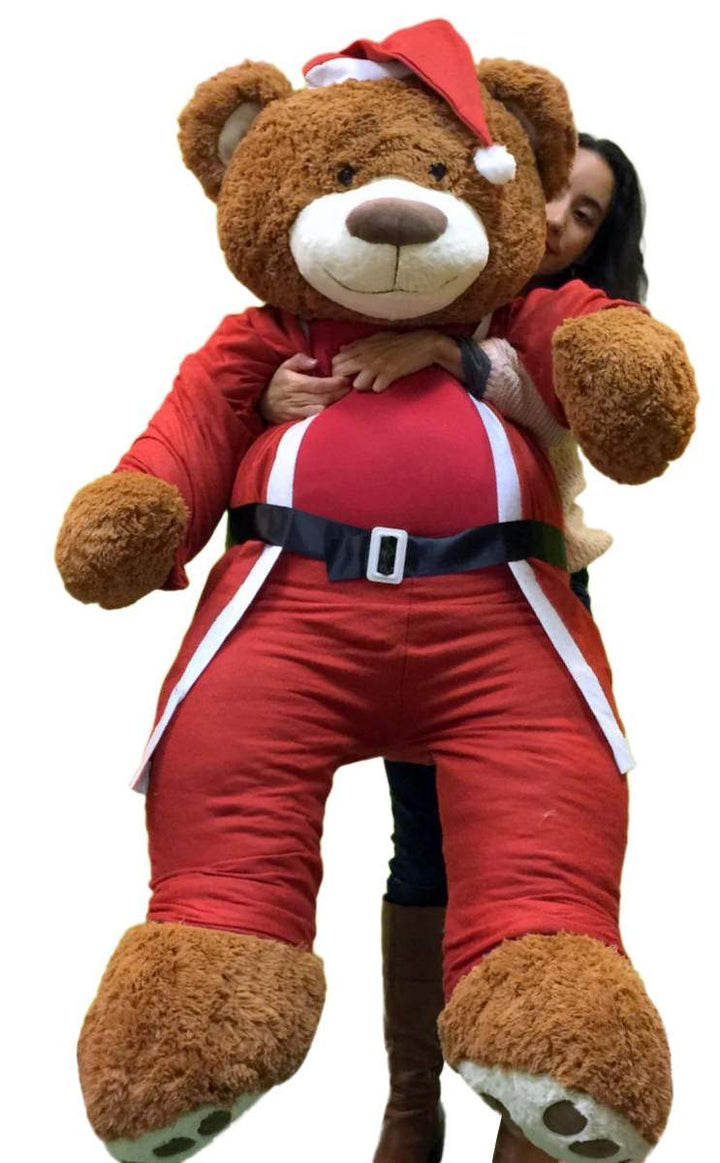 Giant Christmas Teddy Bear 60 Inch Soft, Wears Santa Claus Suit 5 Foot Xmas Teddybear Brown