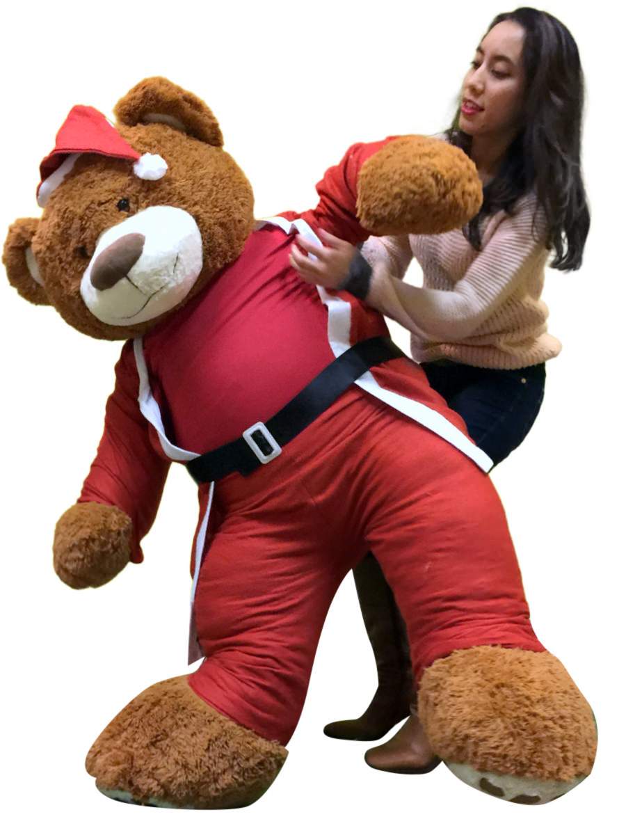 Giant Christmas Teddy Bear 60 Inch Soft, Wears Santa Claus Suit 5 Foot Xmas Teddybear Brown