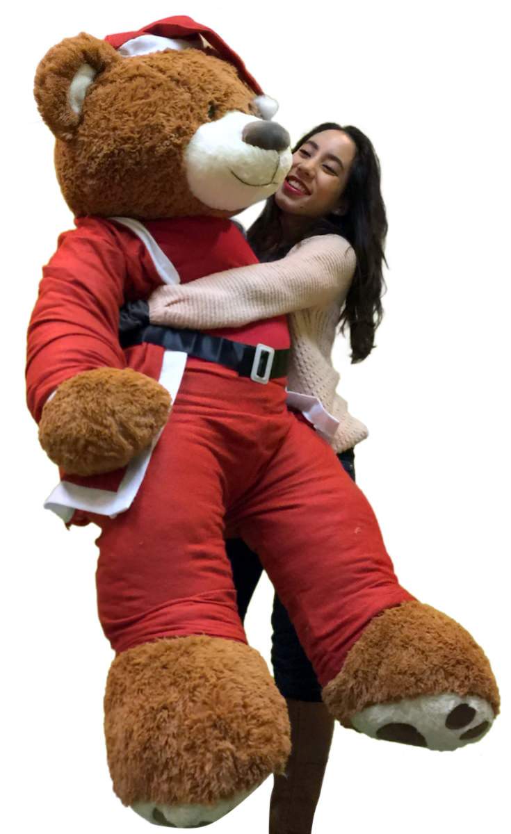 Giant Christmas Teddy Bear 60 Inch Soft, Wears Santa Claus Suit 5 Foot Xmas Teddybear Brown