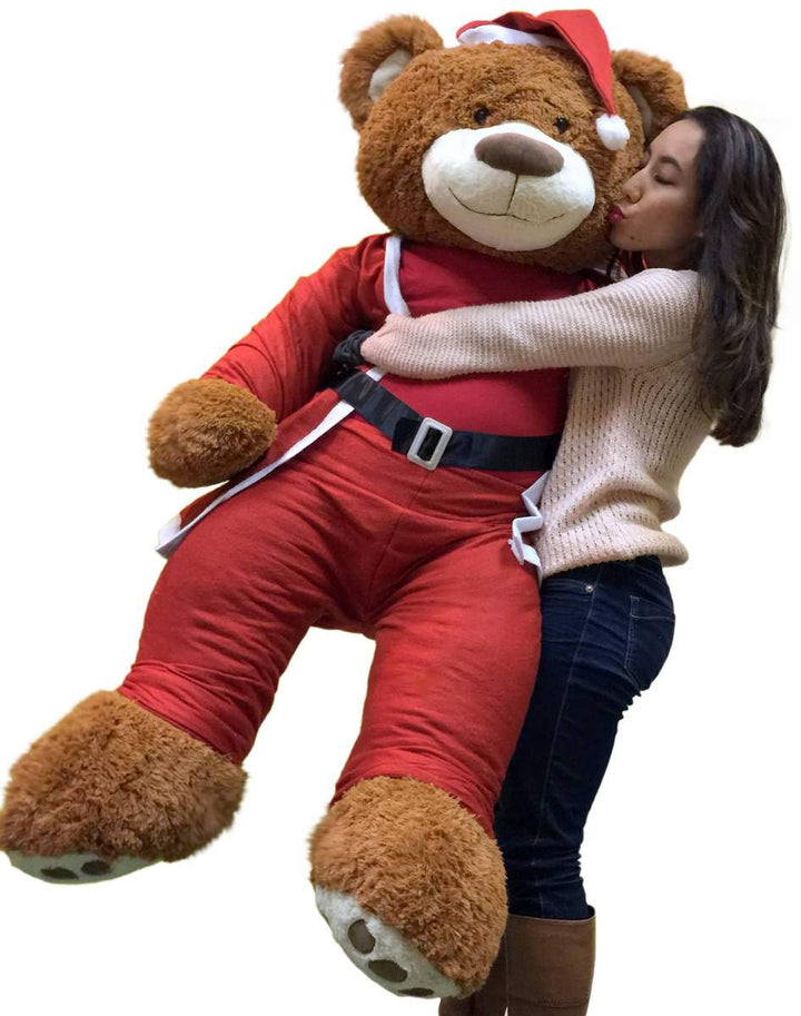 Giant Christmas Teddy Bear 60 Inch Soft, Wears Santa Claus Suit 5 Foot Xmas Teddybear Brown