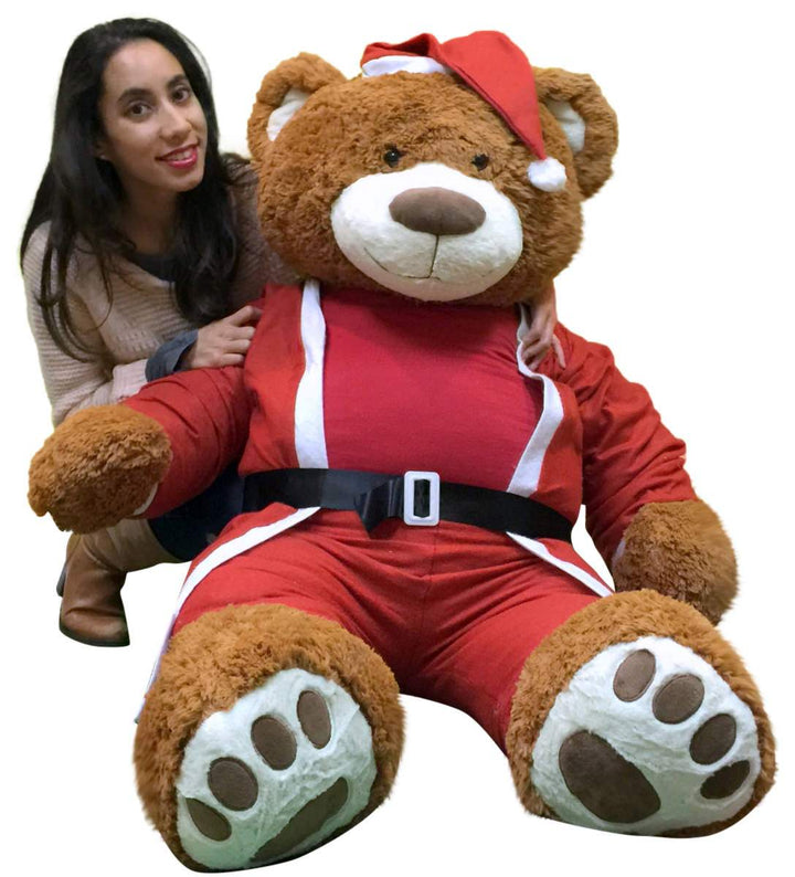 Giant Christmas Teddy Bear 60 Inch Soft, Wears Santa Claus Suit 5 Foot Xmas Teddybear Brown