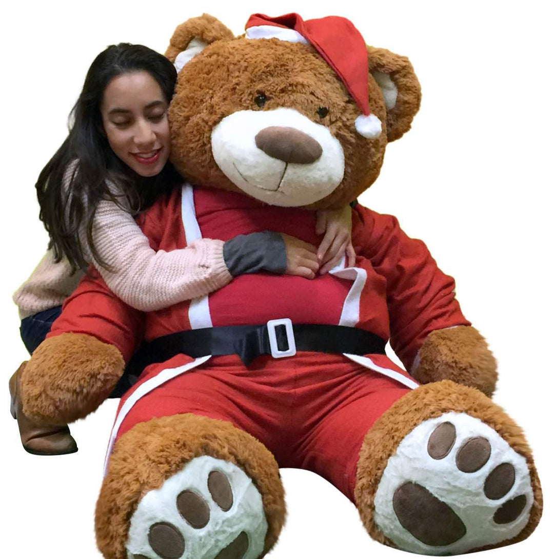 Giant Christmas Teddy Bear 60 Inch Soft, Wears Santa Claus Suit 5 Foot Xmas Teddybear Brown