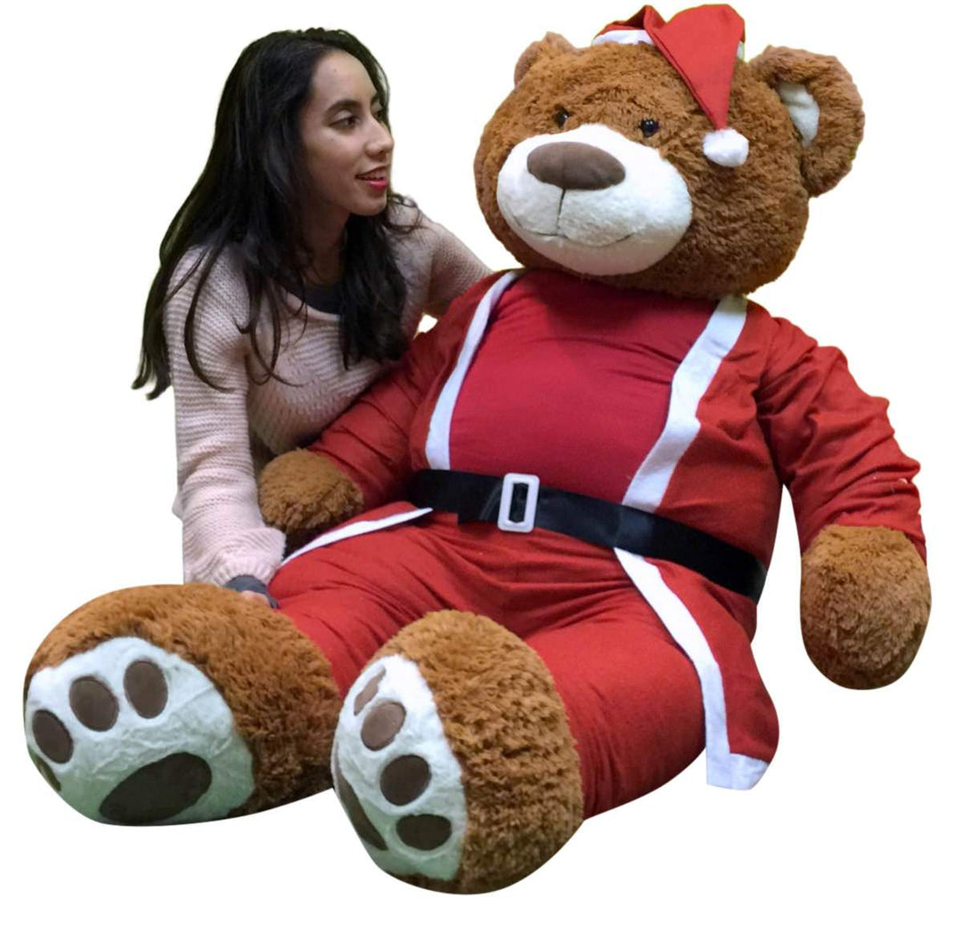 Giant Christmas Teddy Bear 60 Inch Soft, Wears Santa Claus Suit 5 Foot Xmas Teddybear Brown