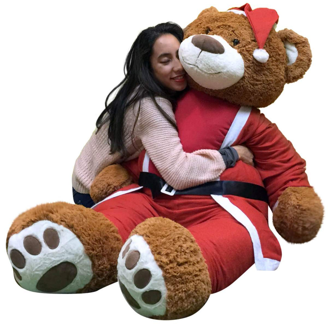 Giant Christmas Teddy Bear 60 Inch Soft, Wears Santa Claus Suit 5 Foot Xmas Teddybear Brown