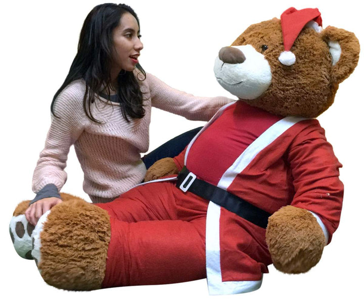 Giant Christmas Teddy Bear 60 Inch Soft, Wears Santa Claus Suit 5 Foot Xmas Teddybear Brown