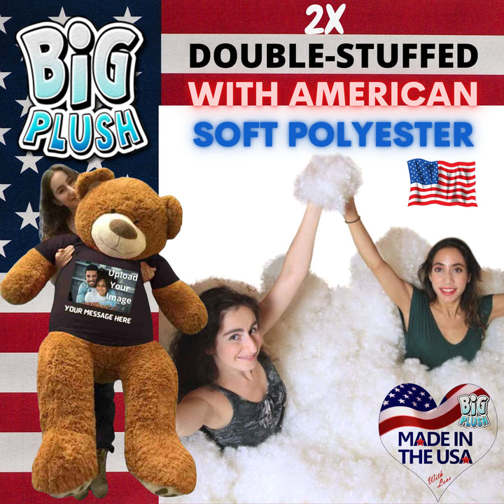 Customized Giant 5ft Teddy Bear - Upload Your Photo on T-shirt Worn by Huge Bear - Upload Your Photo Personalized on T-shirt - Bear Wears Customized T-Shirt with Your Photo and Text
