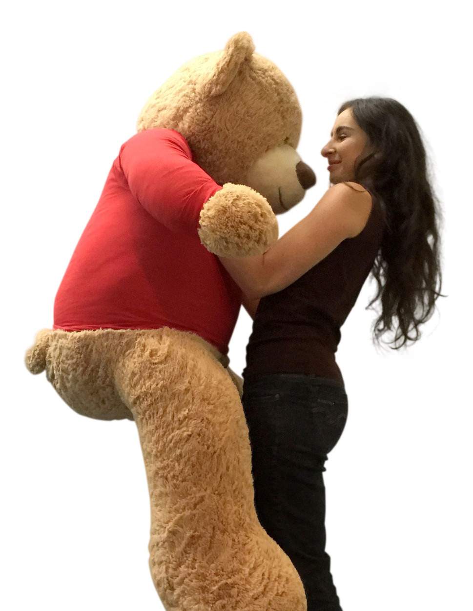 Personalized Big Plush 5 Foot Giant Teddy Bear Wearing Customized Red Color T-Shirt with Your Message