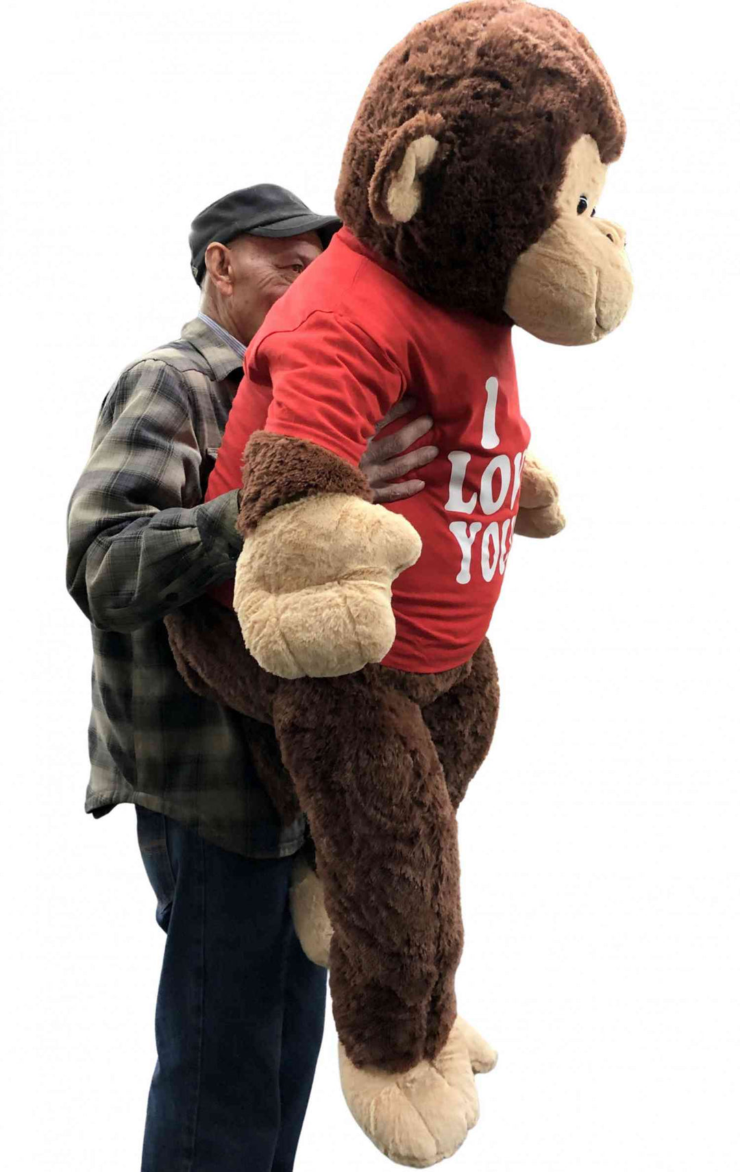 I Love You Giant Stuffed Monkey 4 Feet Tall Soft Brown Large Plush Ape wears T-Shirt 48 Inches New - Big Plush® 