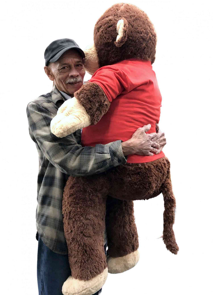 I Love You Giant Stuffed Monkey 4 Feet Tall Soft Brown Large Plush Ape wears T-Shirt 48 Inches New - Big Plush® 