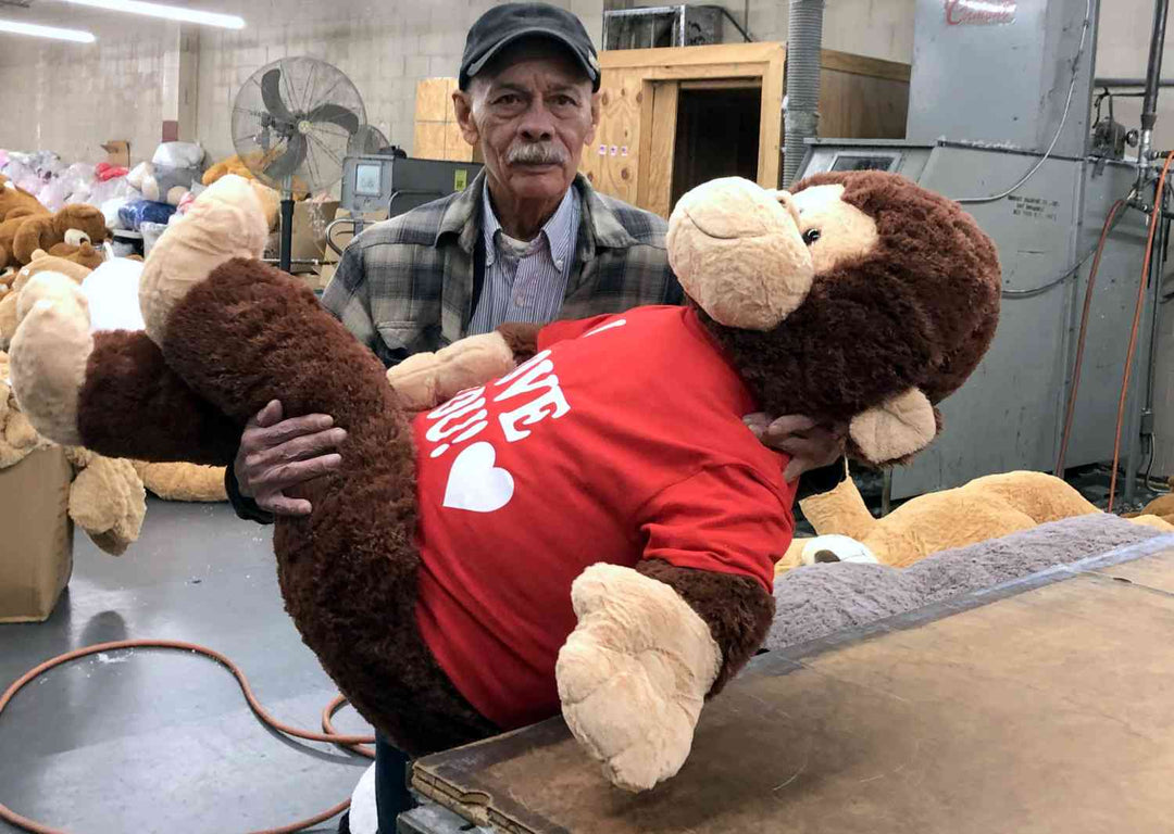 I Love You Giant Stuffed Monkey 4 Feet Tall Soft Brown Large Plush Ape wears T-Shirt 48 Inches New - Big Plush® 