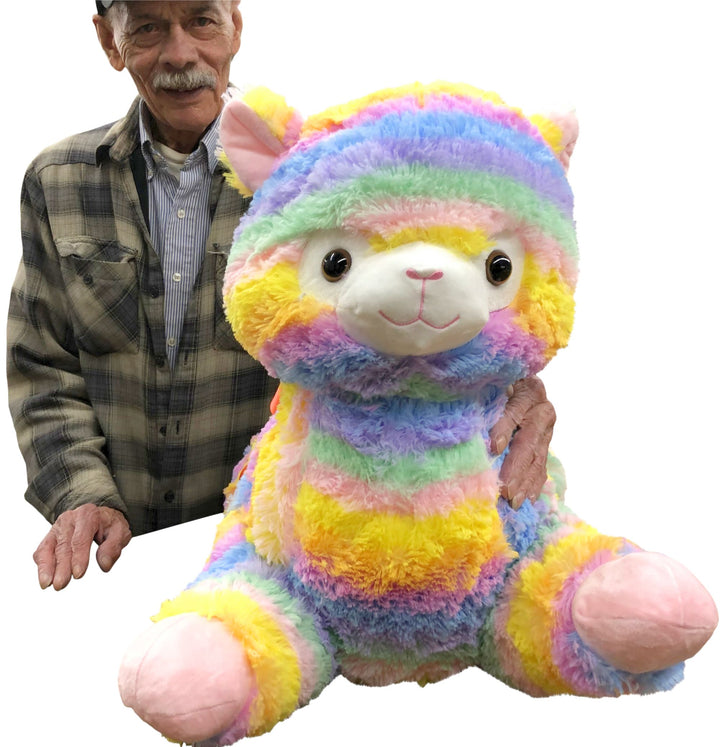 Giant Stuffed Llama Rainbow Color 30 Inches 77 cm Soft Luxurious Big Plush Alpaca South American Camelid