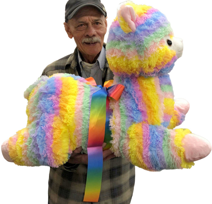 Giant Stuffed Llama Rainbow Color 30 Inches 77 cm Soft Luxurious Big Plush Alpaca South American Camelid
