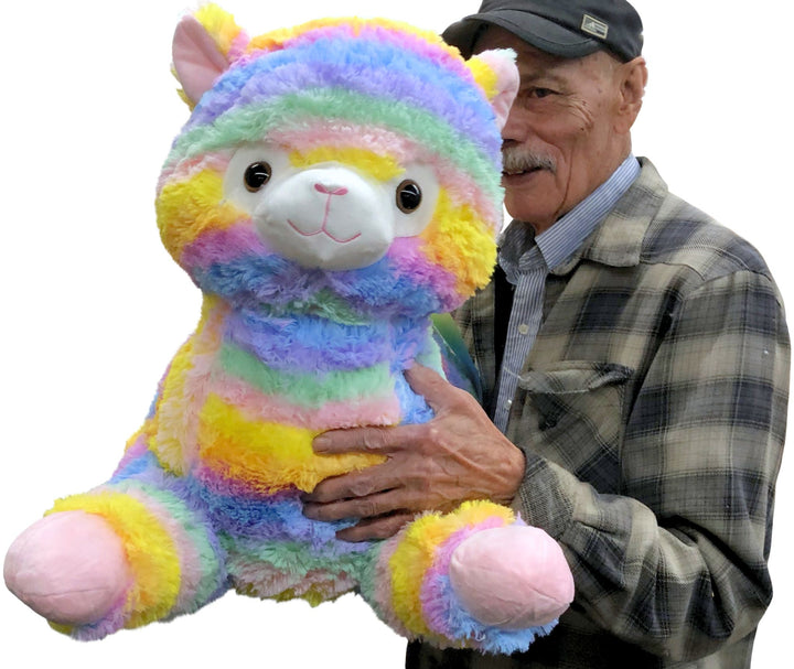 Giant Stuffed Llama Rainbow Color 30 Inches 77 cm Soft Luxurious Big Plush Alpaca South American Camelid