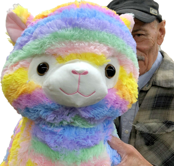 Giant Stuffed Llama Rainbow Color 30 Inches 77 cm Soft Luxurious Big Plush Alpaca South American Camelid