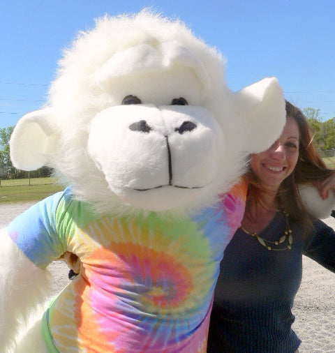 American Made Giant Stuffed White Gorilla 6 Foot Soft Big Plush Monkey Wears Rainbow Tie Dye T-Shirt
