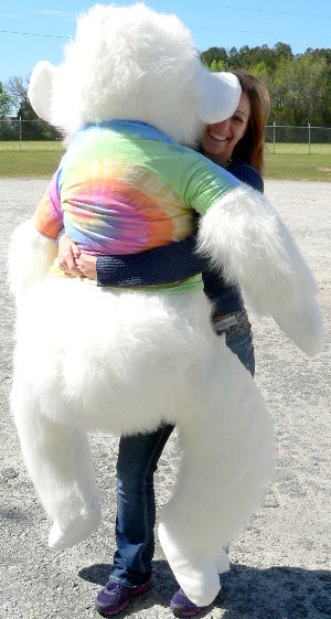 American Made Giant Stuffed White Gorilla 6 Foot Soft Big Plush Monkey Wears Rainbow Tie Dye T-Shirt