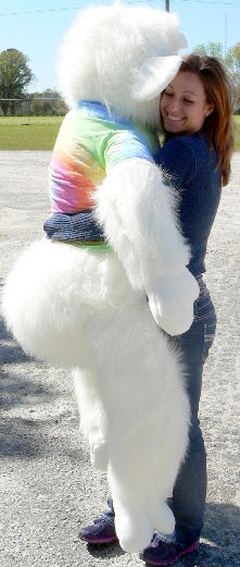 American Made Giant Stuffed White Gorilla 6 Foot Soft Big Plush Monkey Wears Rainbow Tie Dye T-Shirt
