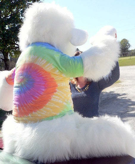 American Made Giant Stuffed White Gorilla 6 Foot Soft Big Plush Monkey Wears Rainbow Tie Dye T-Shirt