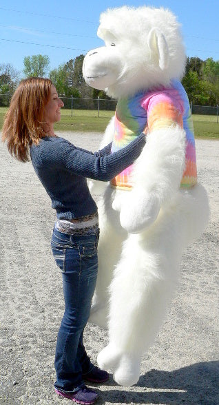 American Made Giant Stuffed White Gorilla 6 Foot Soft Big Plush Monkey Wears Rainbow Tie Dye T-Shirt