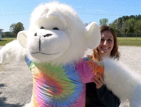 American Made Giant Stuffed White Gorilla 6 Foot Soft Big Plush Monkey Wears Rainbow Tie Dye T-Shirt