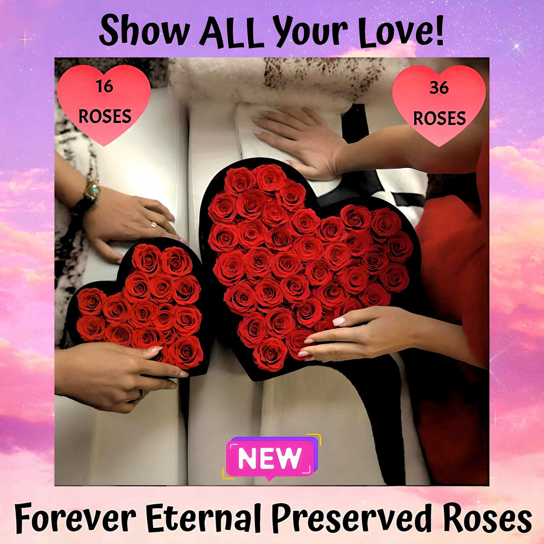 36 Preserved Roses Eternal Forever Rose Gift in Heart-Shaped Black Velvet Box - Valentines  Day Luxury Flowers  to Express Heart Felt Love