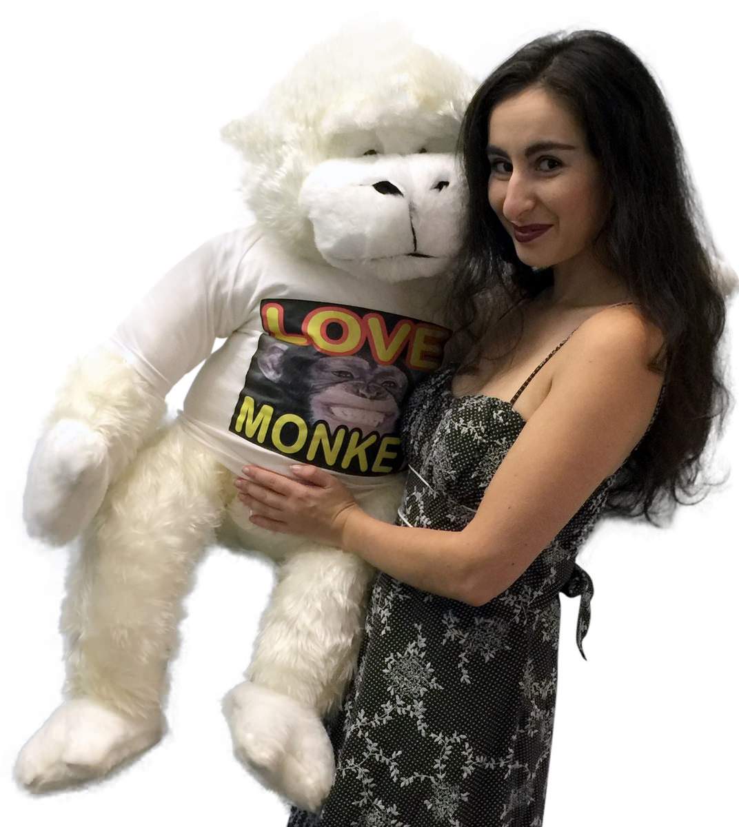 American Made Jumbo Stuffed White Gorilla Wearing LOVE MONKEY T-shirt 40 Inches Soft Plush