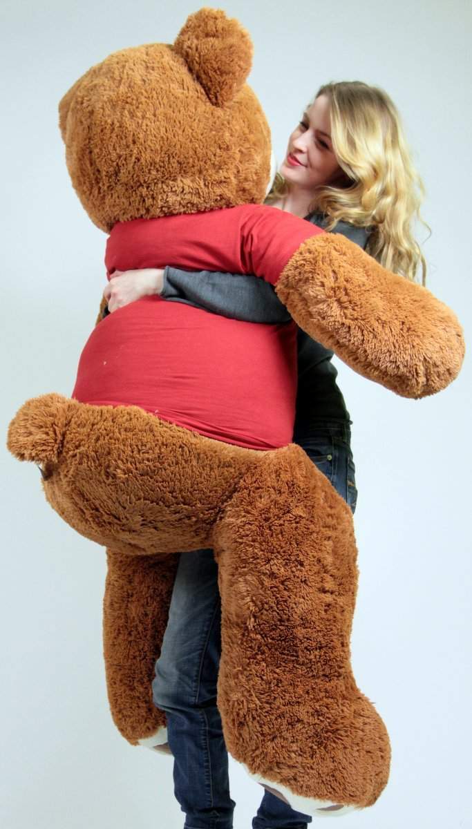 Big Plush Giant 5 Foot Teddy Bear Caramel Color Wears Tshirt LET ME BE YOUR TEDDY