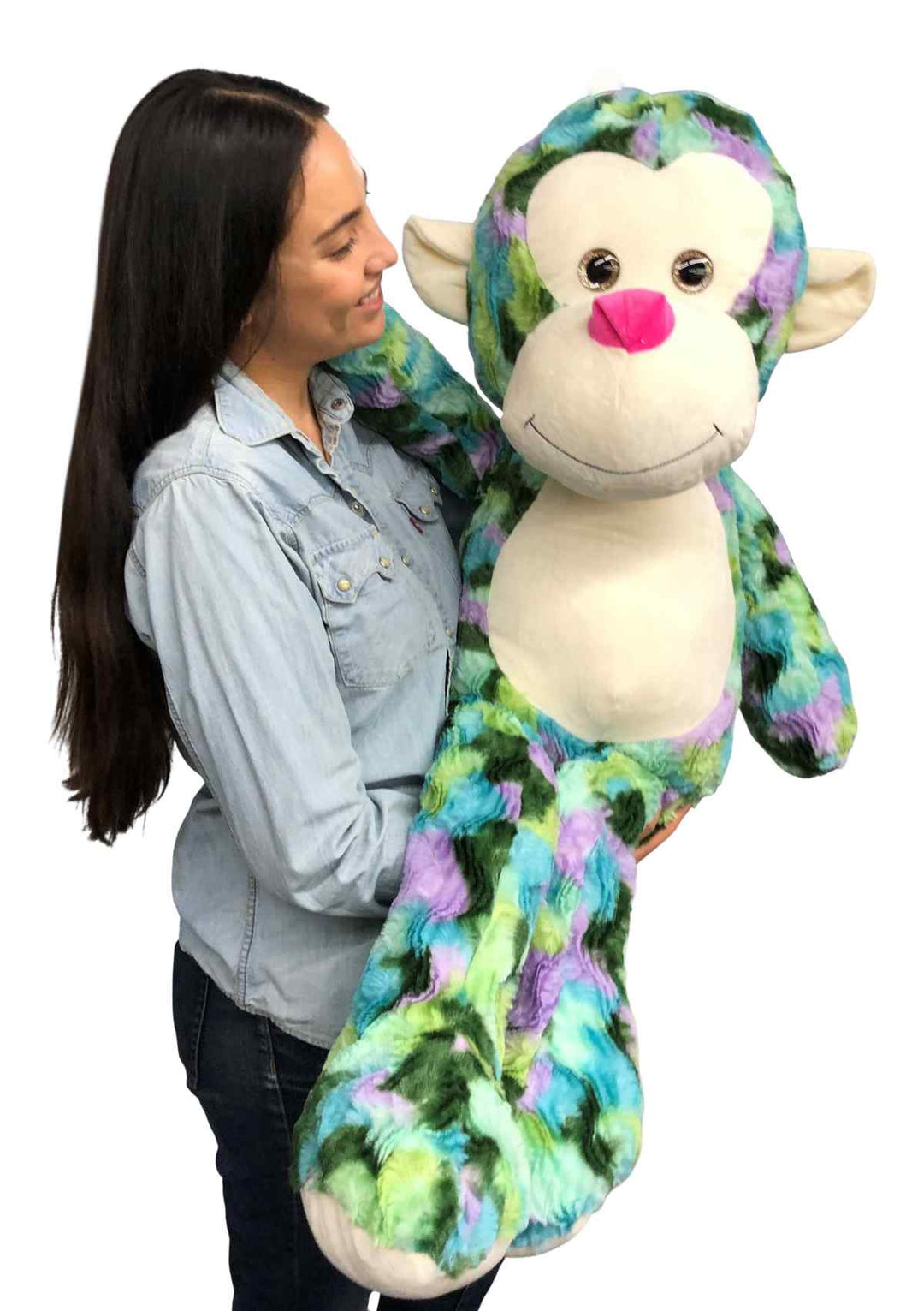 Big Stuffed Monkey 40 inches 102 cm Soft  Aqua Green Purple Teal Multicolor Large Plush Animal 3.5 Feet Tall New