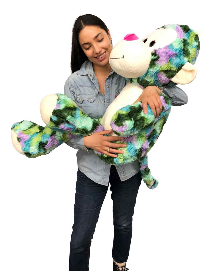 Big Stuffed Monkey 40 inches 102 cm Soft  Aqua Green Purple Teal Multicolor Large Plush Animal 3.5 Feet Tall New