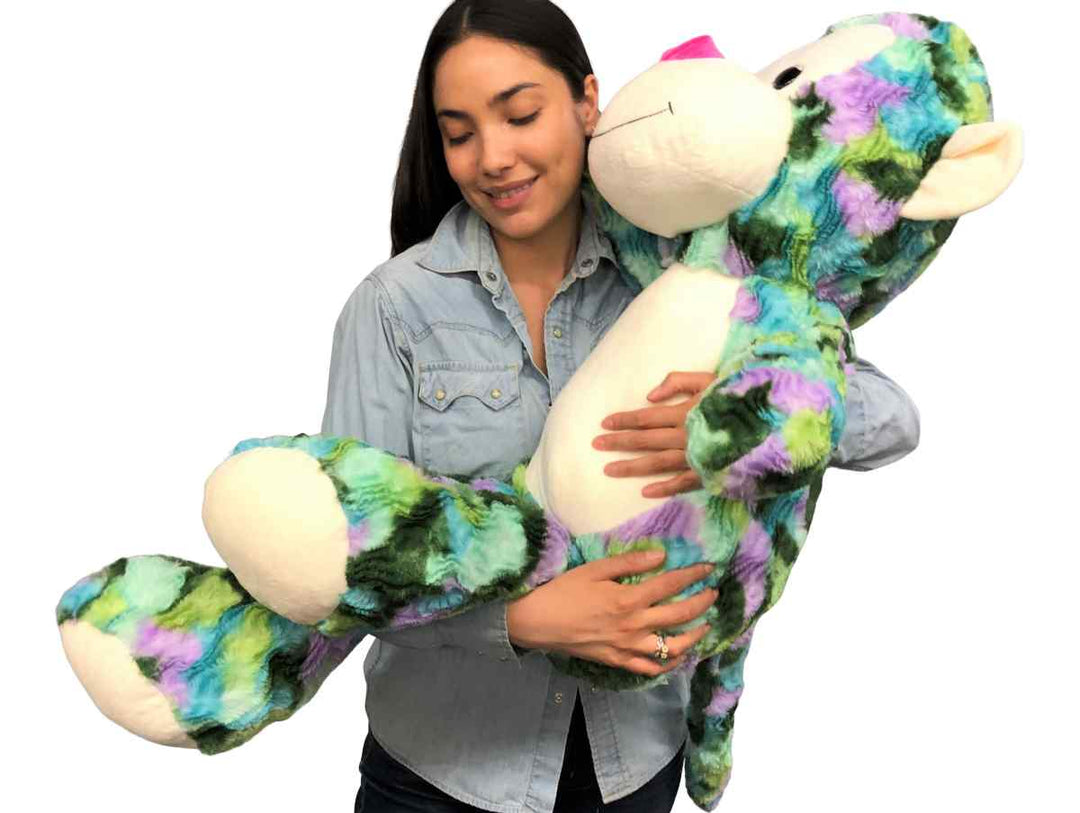 Big Stuffed Monkey 40 inches 102 cm Soft  Aqua Green Purple Teal Multicolor Large Plush Animal 3.5 Feet Tall New