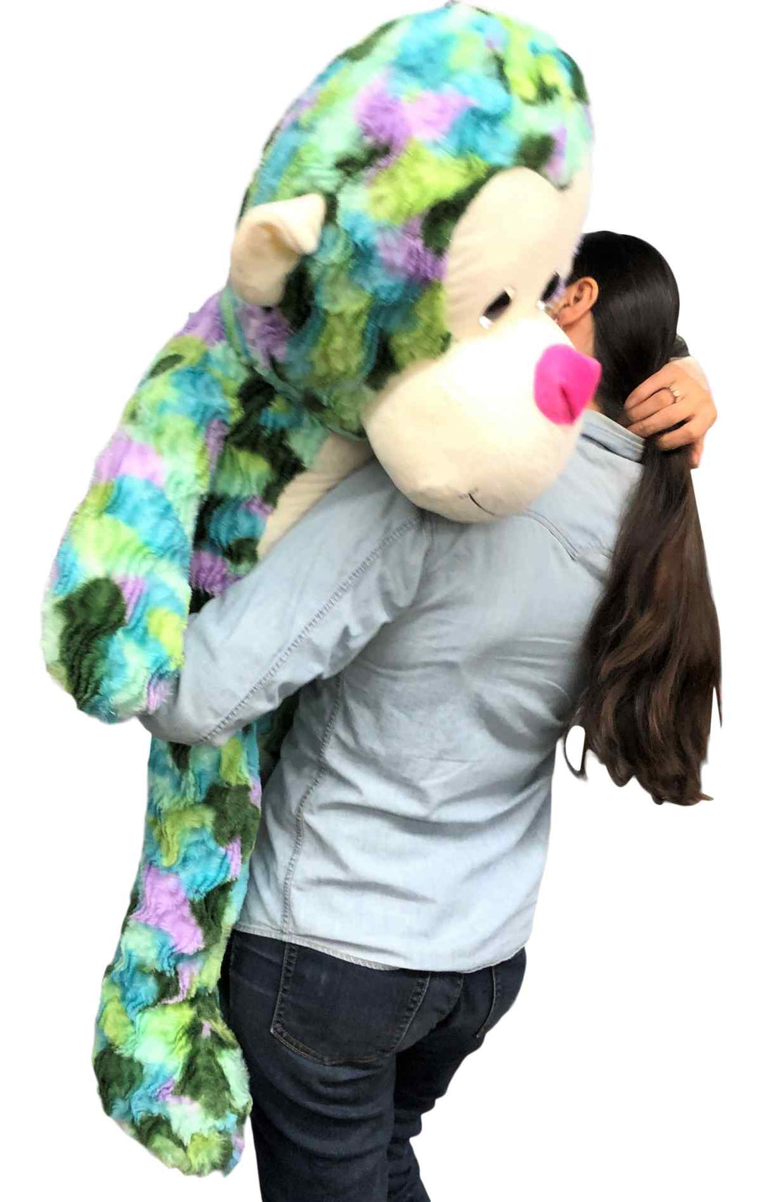 Big Stuffed Monkey 40 inches 102 cm Soft  Aqua Green Purple Teal Multicolor Large Plush Animal 3.5 Feet Tall New