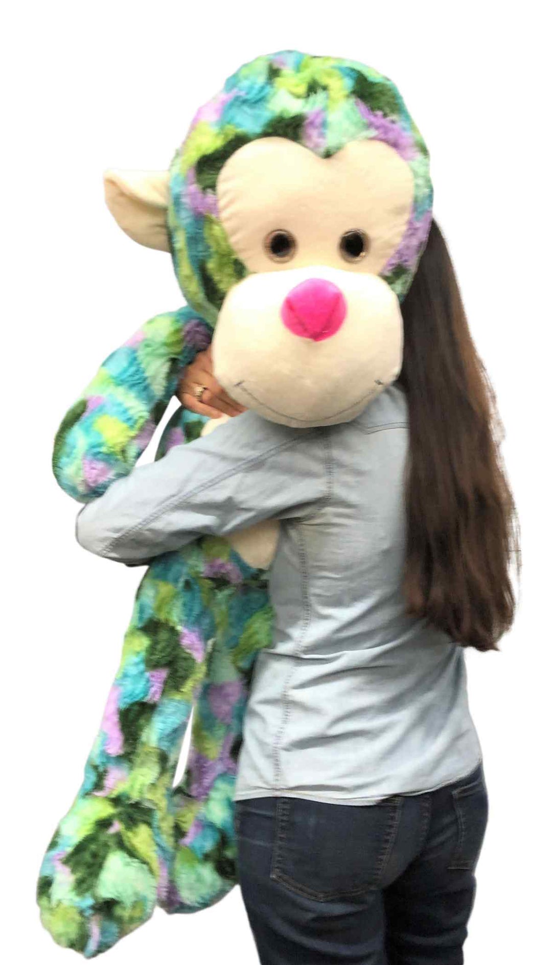 Big Stuffed Monkey 40 inches 102 cm Soft  Aqua Green Purple Teal Multicolor Large Plush Animal 3.5 Feet Tall New