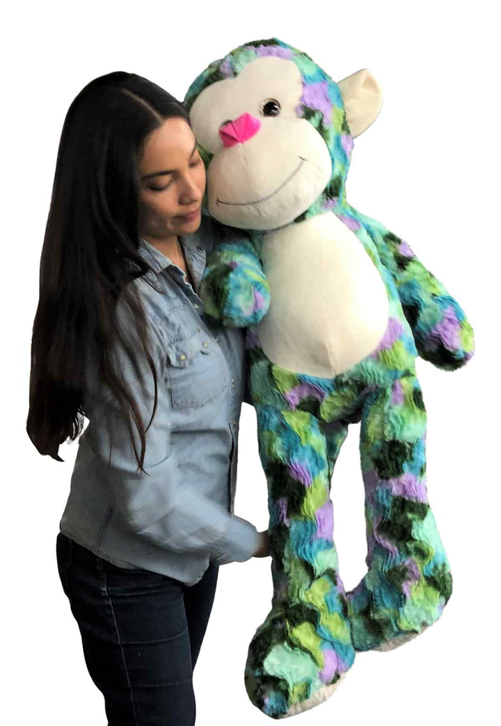 Big Stuffed Monkey 40 inches 102 cm Soft  Aqua Green Purple Teal Multicolor Large Plush Animal 3.5 Feet Tall New