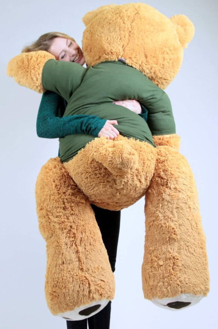 United States Army Big Plush Giant Teddy Bear Five Feet Tall Honey Brown Color Wears Tshirt that says SOMEONE IN THE ARMY LOVES YOU
