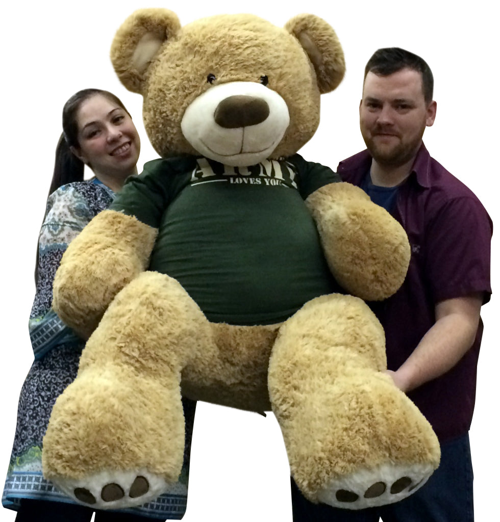 Giant 5 Foot Romantic Teddy Bear Wearing Tshirt That Says SOMEBODY IN THE ARMY LOVES YOU Big Military Teddy Bear