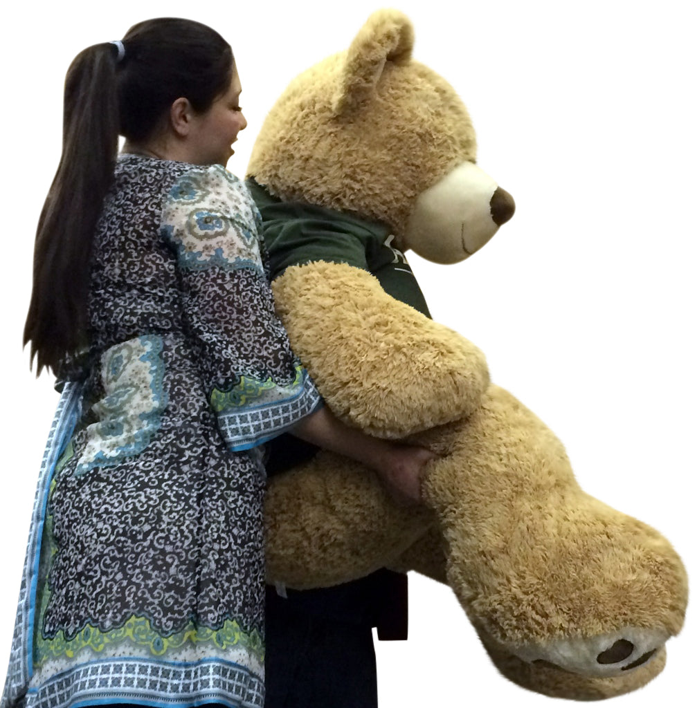 Giant 5 Foot Romantic Teddy Bear Wearing Tshirt That Says SOMEBODY IN THE ARMY LOVES YOU Big Military Teddy Bear