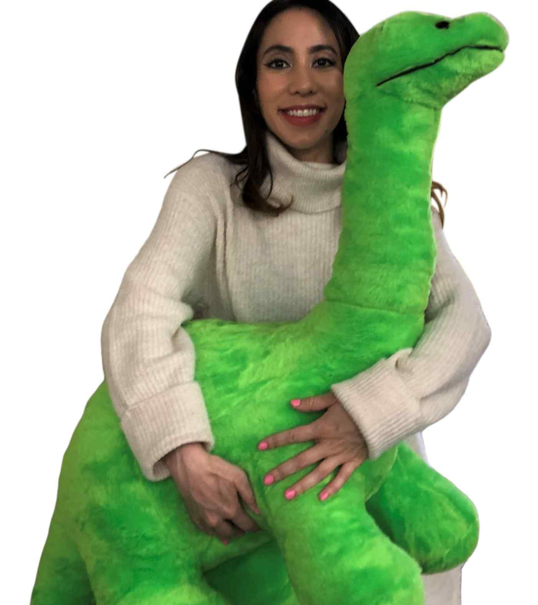 American Made Giant Stuffed Green Dinosaur Soft Plush Brontosaurus 48 inches wide 30 inches tall Made in the USA