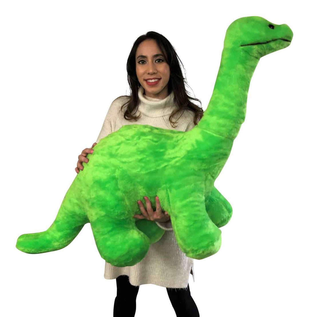 American Made Giant Stuffed Green Dinosaur Soft Plush Brontosaurus 48 inches wide 30 inches tall Made in the USA