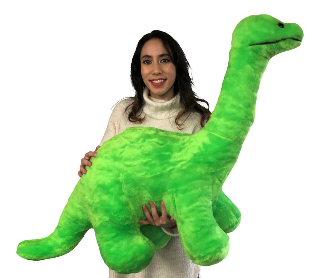 American Made Giant Stuffed Green Dinosaur Soft Plush Brontosaurus 48 inches wide 30 inches tall Made in the USA