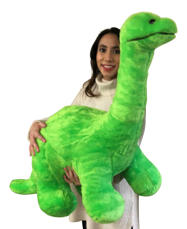 American Made Giant Stuffed Green Dinosaur Soft Plush Brontosaurus 48 inches wide 30 inches tall Made in the USA