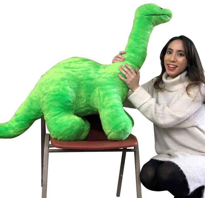American Made Giant Stuffed Green Dinosaur Soft Plush Brontosaurus 48 inches wide 30 inches tall Made in the USA