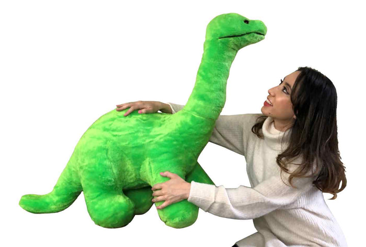 American Made Giant Stuffed Green Dinosaur Soft Plush Brontosaurus 48 inches wide 30 inches tall Made in the USA
