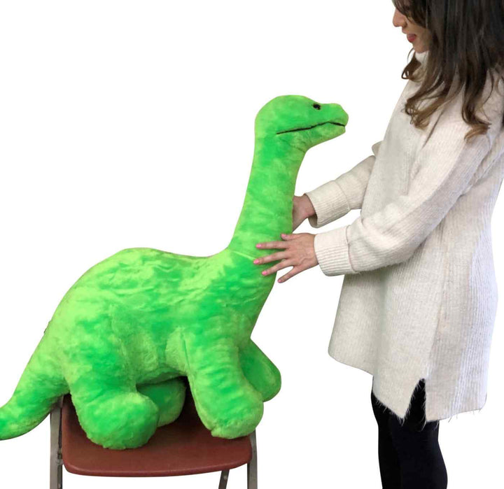 American Made Giant Stuffed Green Dinosaur Soft Plush Brontosaurus 48 inches wide 30 inches tall Made in the USA
