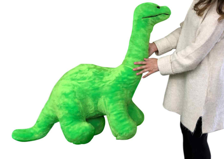 American Made Giant Stuffed Green Dinosaur Soft Plush Brontosaurus 48 inches wide 30 inches tall Made in the USA
