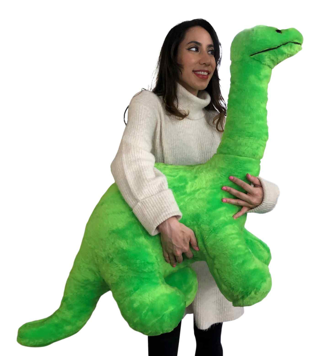 American Made Giant Stuffed Green Dinosaur Soft Plush Brontosaurus 48 inches wide 30 inches tall Made in the USA
