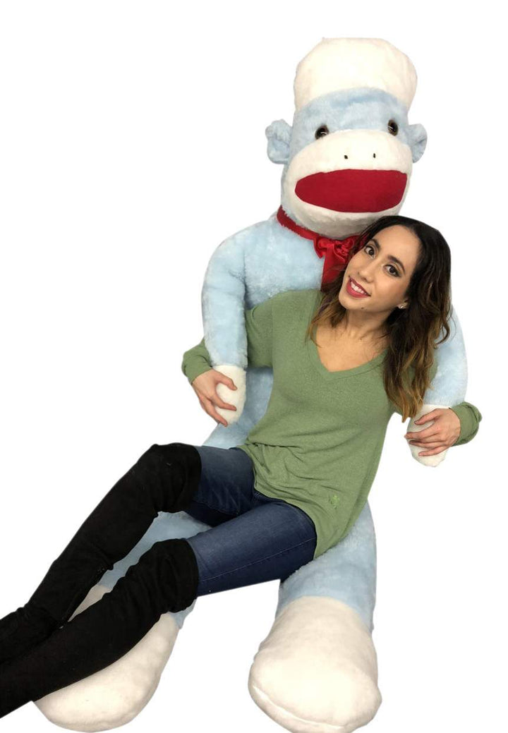 Big Plush Blue Color 6 Foot Giant Sock Monkey Soft Huge Stuffed Animal Made in USA America