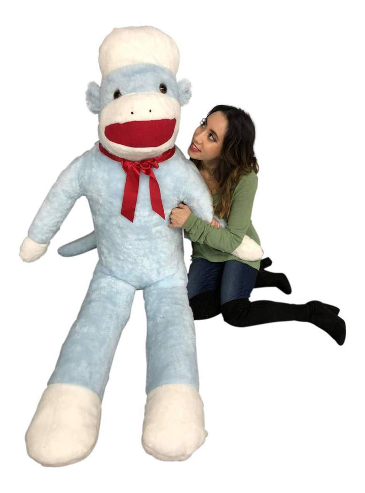 Big Plush Blue Color 6 Foot Giant Sock Monkey Soft Huge Stuffed Animal Made in USA America